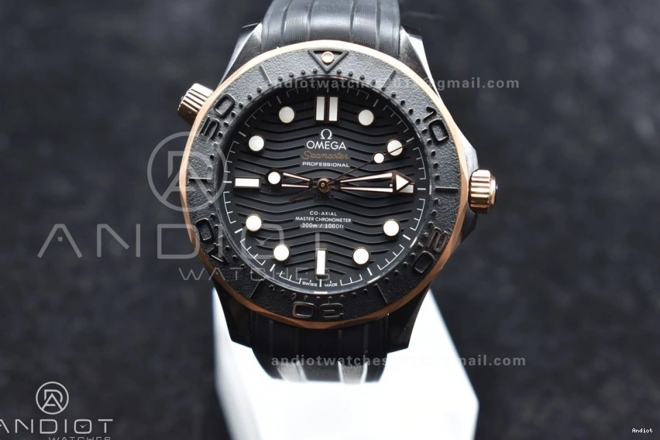 43.5mm 300m Bezel VSF Rubber Dial Seamaster Black Ceramic A8806 1:1 Edition on Black Best RG Strap Black 1230